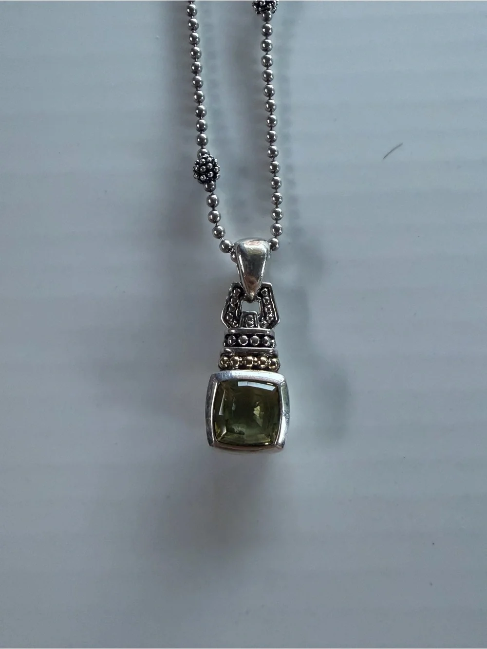 LAGOS 18k and .925 Peridot Caviar Pendant with 18” Silver Chain, HARDLY WORN!